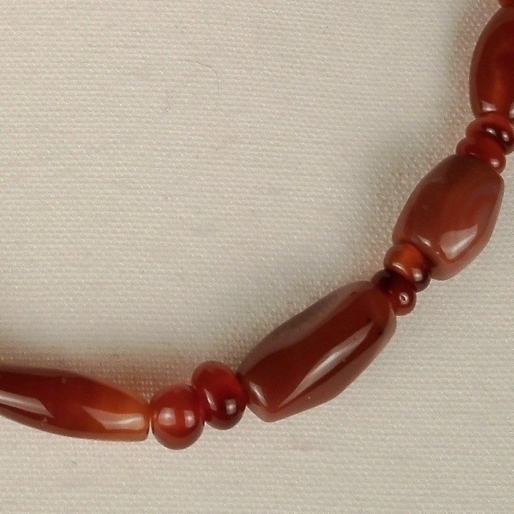 Vintage Carnelian Agate Beaded Necklace Red Orange Natural Stone Adjustable 20" - Picture 2 of 4